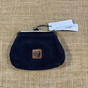 NEW w Tags Dooney & Bourke Black Suede Leather Framed Coin Purse Kiss Clasp